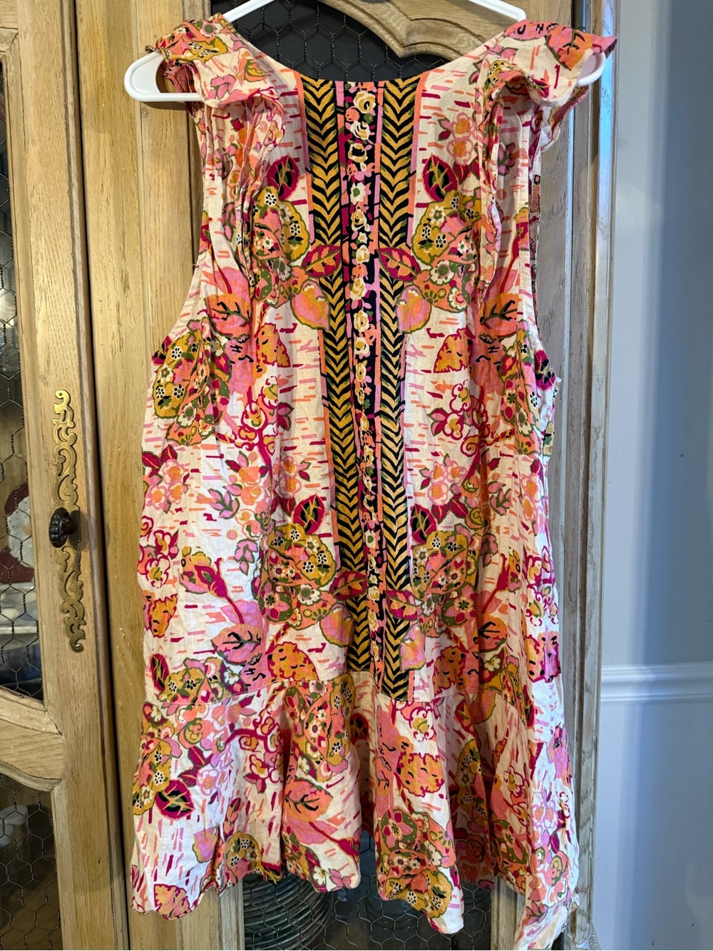 Free People Sleeveless Floral Ruffle Hem Dress in Pink and Coral